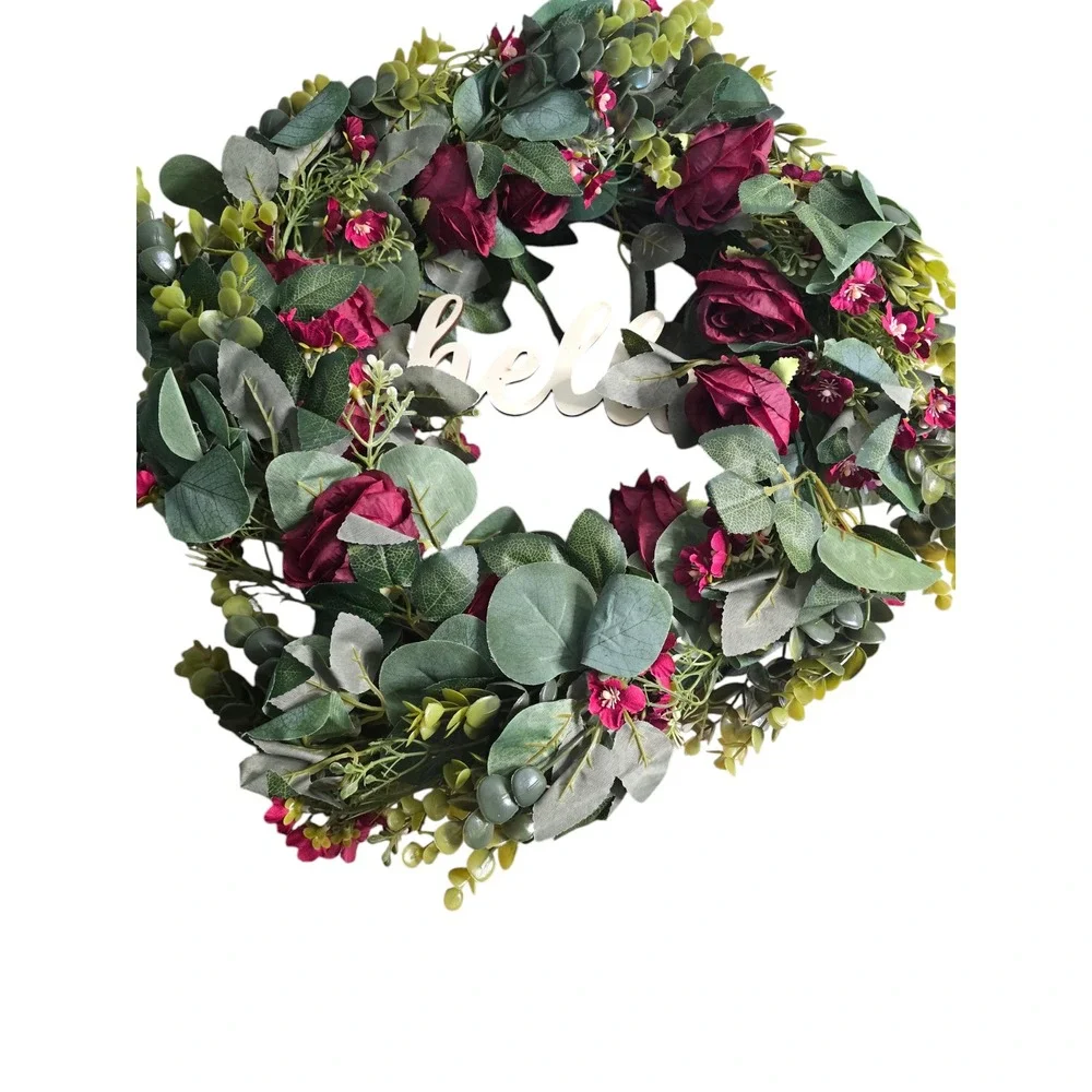 Hello Blessed Welcome Floral Wreath Front Door Decor Artificial Flower Wreath